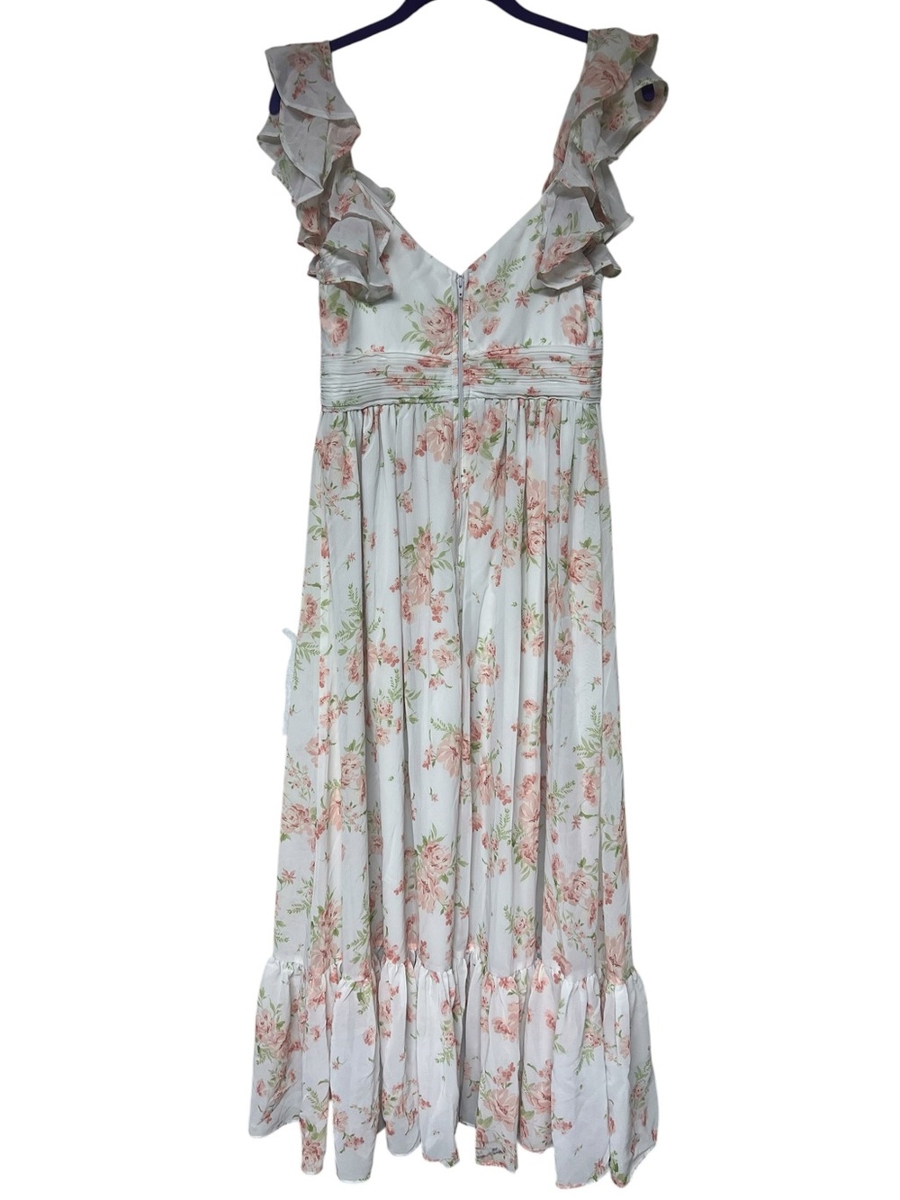 Birdie Grey Michelle chiffon maxi dress in whimsical blooms ruffle floral - Picture 6 of 13
